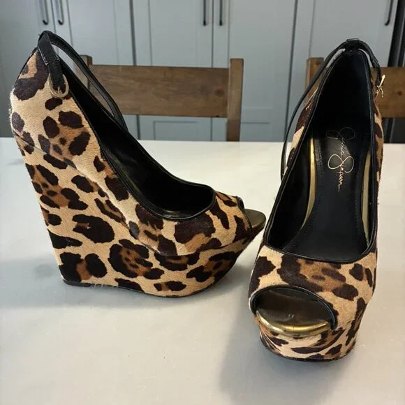 Jessica Simpson Leopard Print Wedge Heels - Picture 9 of 10